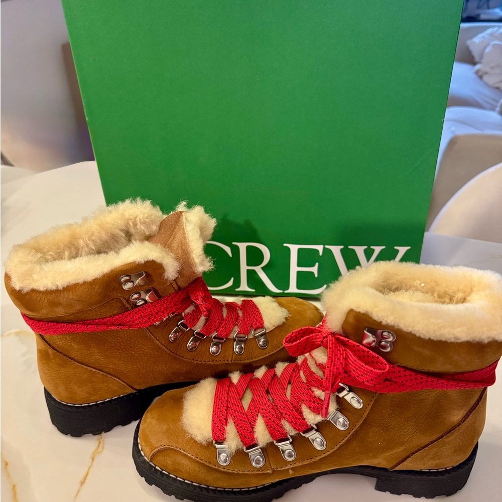 J. Crew Brown Suede Boots with Red Laces New in Box